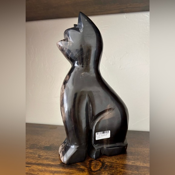 🐈⬛ HUGE Hand-Carved Onyx Cat Sculpture | 9” Tall | Natural Stone Decor - Picture 3 of 7